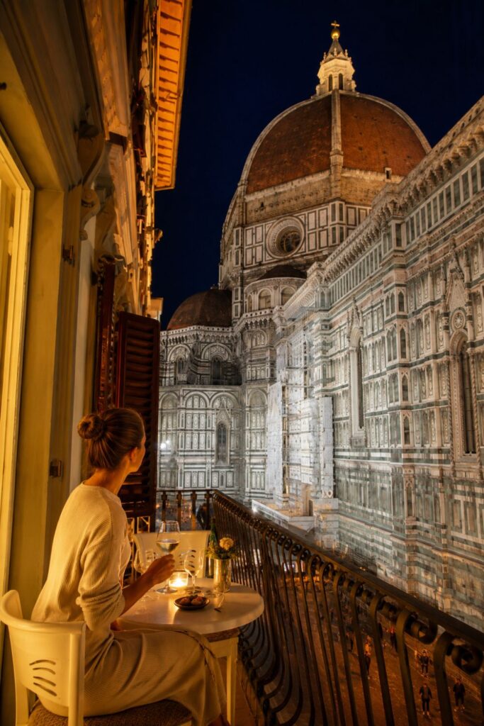 Balcony beside Duomo Florence at night from Granduomo Charming Accomodation for Florence Hotels with Duomo Room Views