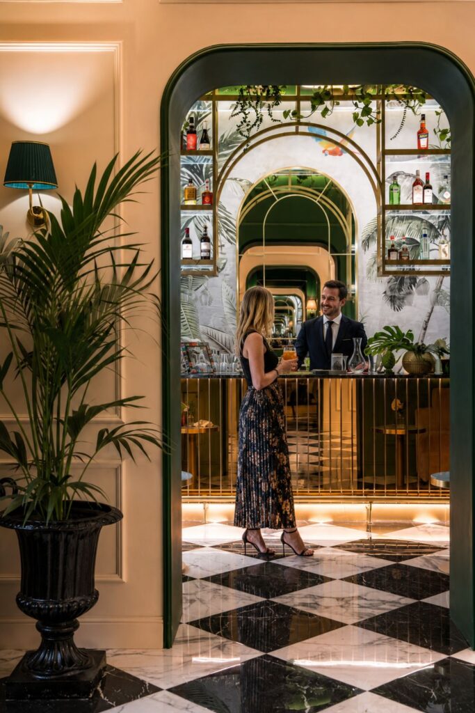 Elegant green marble bar lounge at Hotel La Gemma for Florence Hotels for First-Timers travelers