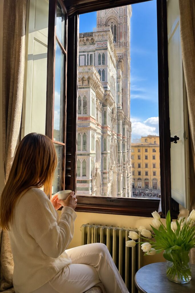 Window view of Duomo Florence from Palazzo Gamba Apartments for Florence Hotels with Duomo Room Views