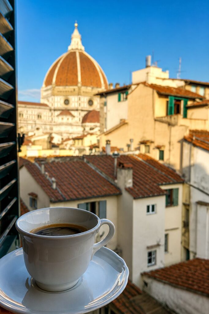 Coffee and Duomo skyline view at FH55 Hotel Calzaiuoli for Florence Hotels for First-Timers