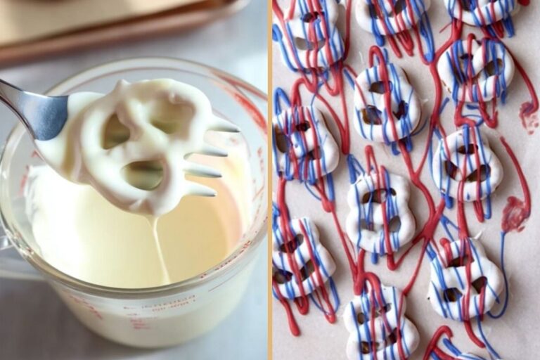 Cute 4th of July Chocolate Covered Pretzels with Easy Red White and Blue Drizzle
