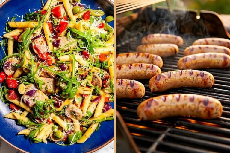 Smoky Chicken Sausage Pasta Salad with Roasted Peppers and Parmesan Vinaigrette That Holds Up at Cookouts
