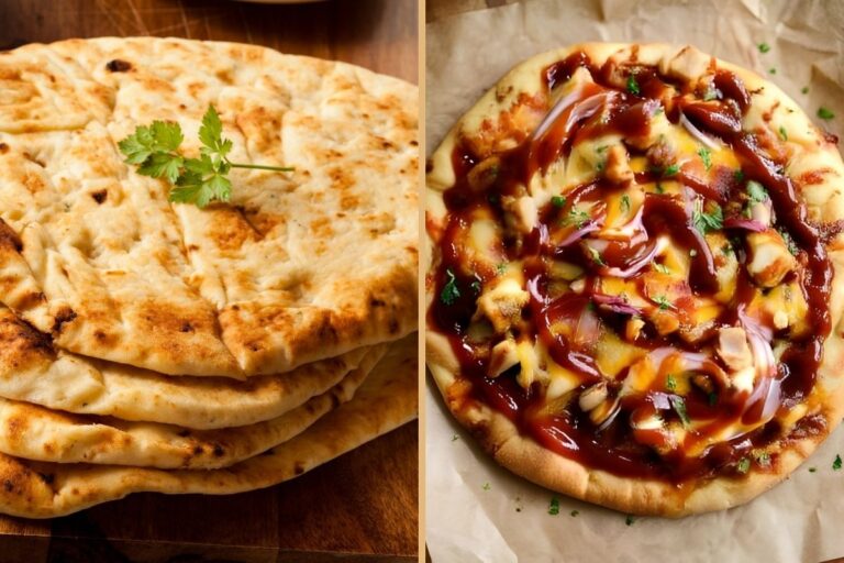 Sweet and Smoky BBQ Chicken Naan Flatbread Pizza with Rotisserie Chicken and Crispy Naan Crust