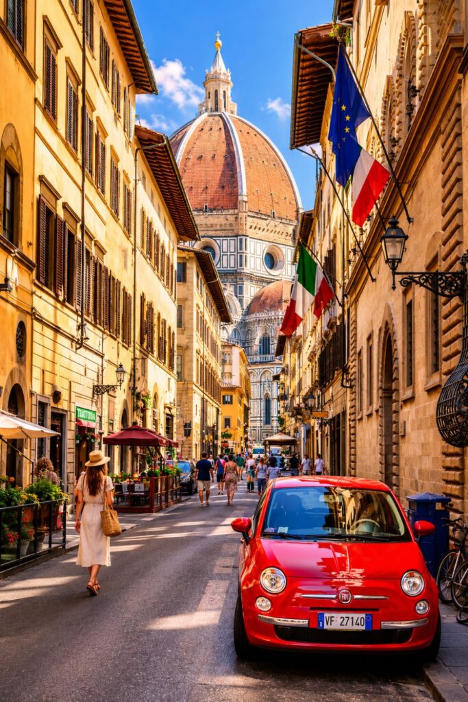 View down a Florence street toward the Duomo, featured on a 5-Day Tuscany Itinerary through Tuscany Italy