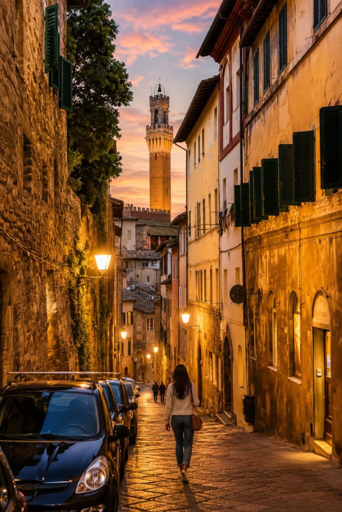 Medieval street in Siena with historic stone buildings on a 5-Day Tuscany Itinerary through Tuscany
