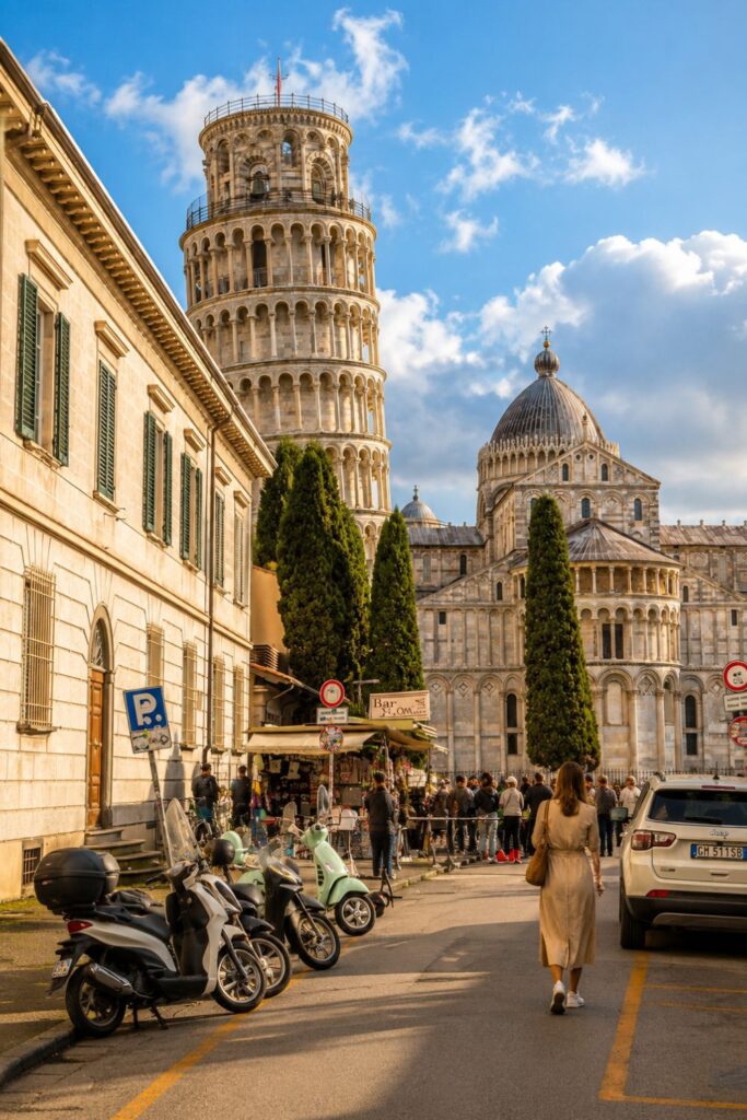 Leaning Tower of Pisa beside historic cathedral buildings on a 5-Day Tuscany Itinerary