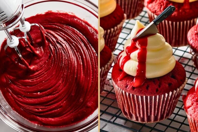 Ultra-Moist Bloody Halloween Red Velvet Cupcakes with Sour Cream and Blood-Splatter Icing