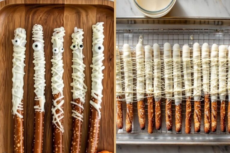 Halloween Pretzel Sticks: 3-Ingredient Mummy Pretzel Rods That Set Fast for a Party