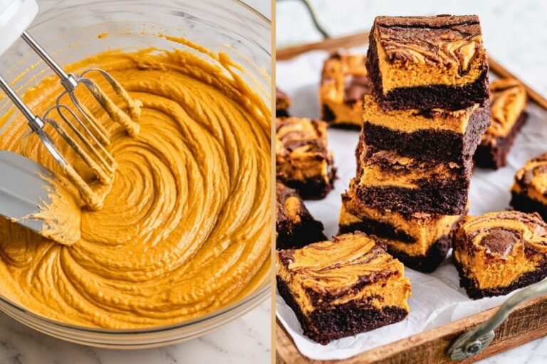 Halloween Pumpkin Cheesecake Brownies with a Swirl That Sets for Clean, Bakery-Style Slices