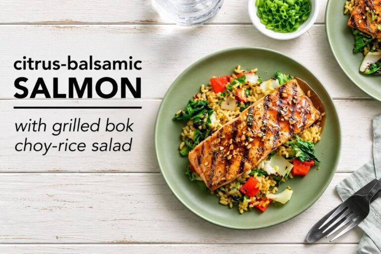 Ultimate Sweet-and-Smoky Citrus-Balsamic Salmon with Grilled Bok Choy-Rice Salad