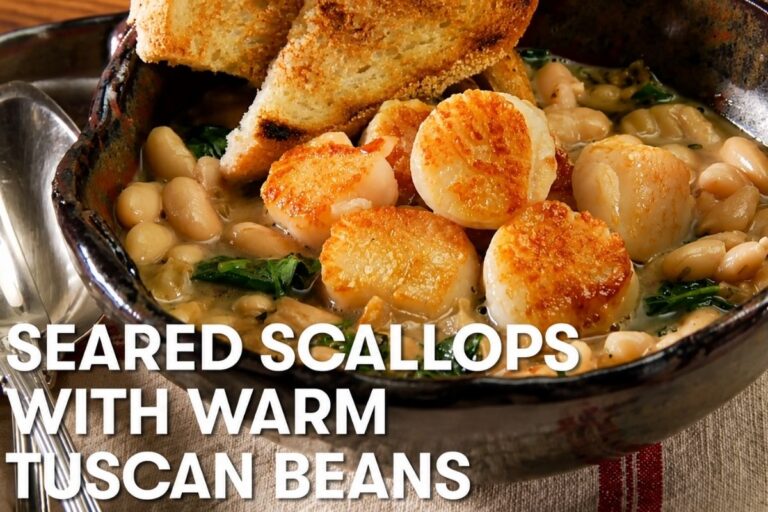 Sensational Seared Scallops With Warm Tuscan Beans